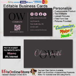 QR Code Black Pink Elegant Initial Social Media Visitkort