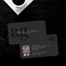 QR Code Black Rosa Monogram Script Social Media Visitkort