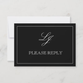 QR Code Black & White Calligraphy Monogram Bröllop OSA Kort