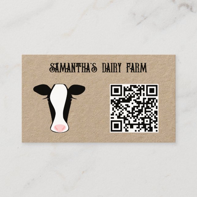 QR Code Black White Cow Farm Grönt Kraft Visitkort (Framsida)