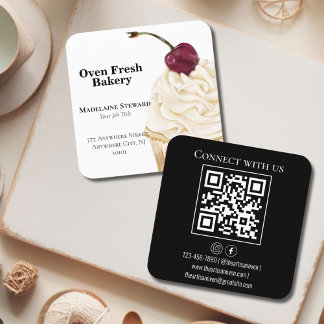QR Code Black White Cupkaka Bakery Fyrkantigt Visitkort
