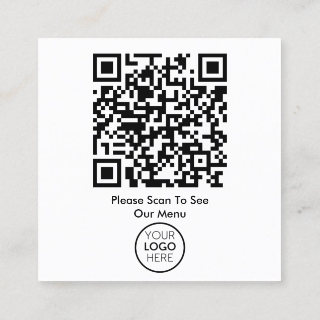 QR Code Black White Menu Logotyp Kontaktlös modern Fyrkantigt Visitkort (Baksida)