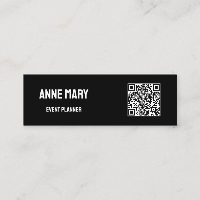 QR Code Black White Modern Bröllop Event Planner Mini Visitkort (Framsida)