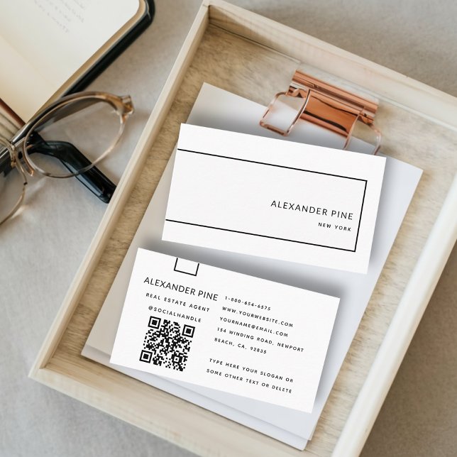 QR Code Black White Sleek Modern Professionell Visitkort (simple modern elegant professional corporate generic business card black white qr code website class)