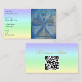 QR-Code-Blue Angel on a pastel rainbow background Visitkort