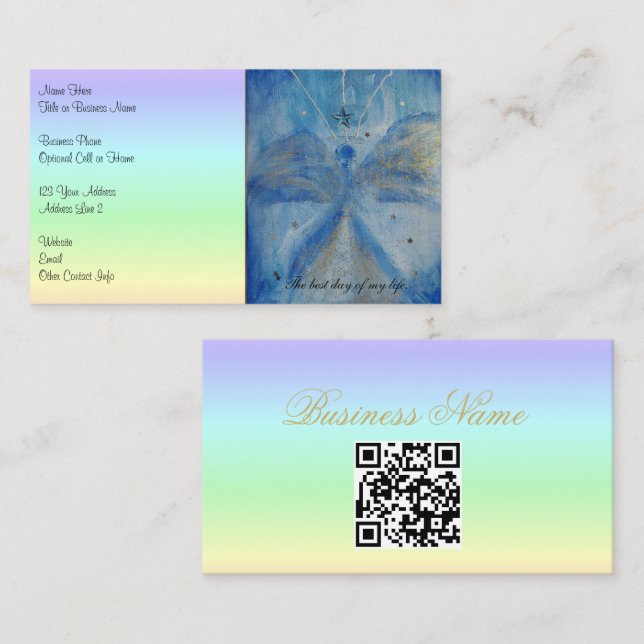 QR-Code-Blue Angel on a pastel rainbow background Visitkort (Fram/baksida)