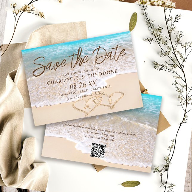 QR Code Blue Ocean Waves Tropical Beach Wedding Spara Datumet (Skapare uppladdad)