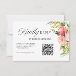 QR Code Bohemian Watercolor Floral Wreath Wedding OSA Kort
