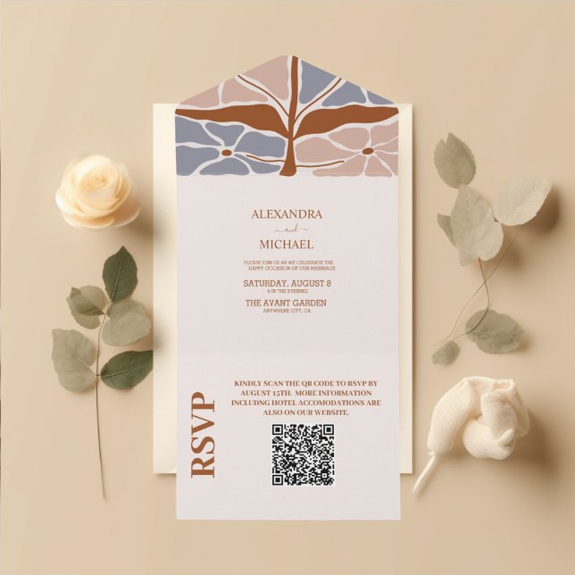 QR Code Boho Chic Retro Blommigt Bröllop (Skapare uppladdad)