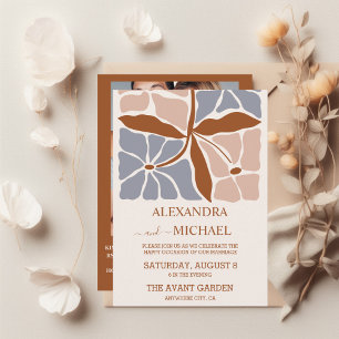 QR Code Boho Chic Retro Blommigt Bröllop Inbjudningar