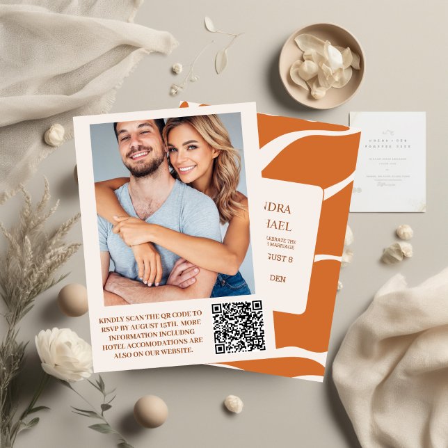 QR Code Boho Chic Retro Blommigt Bröllop Inbjudningar (Skapare uppladdad)