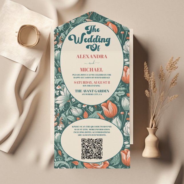 QR Code Boho Chic Retro Colorful Blommigt Bröllop (Skapare uppladdad)