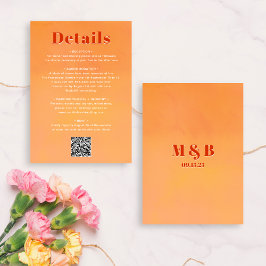 QR Code Bold Modern Orange Sunset Wedding Details Tilläggskort
