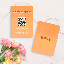 QR Code Bold Modern Orange Sunset Wedding OSA Kort