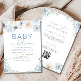 QR Code Boy Blue Baby i Bloom Baby Shower Inbjudningar