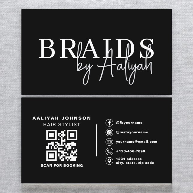 QR Code Braids Hair Stylist Modern Typography Visitkort (Skapare uppladdad)