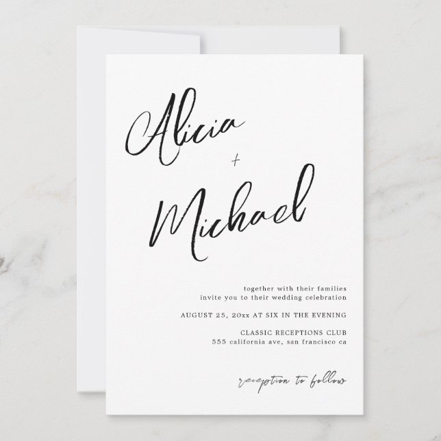 QR CODE bröllop med enkelt par namn-skript Inbjudningar (Framsida)