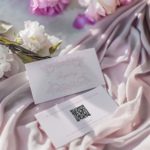QR Code Bröllop Registry Rosa Elegant Vintage Enc Tilläggskort