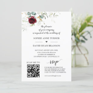 QR Code Burgundy Blommigt Greenery Guld Bröllop Inbjudningar