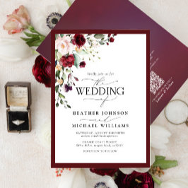 QR Code Burgundy Blommigt Watercolor-skript Inbjudningar