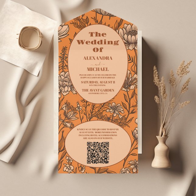 QR Code Burnt Orange Wildblommor Bröllop (Skapare uppladdad)