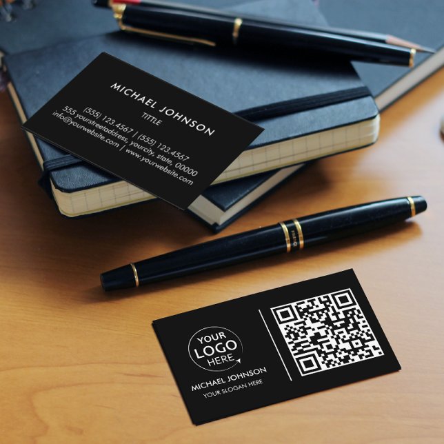 QR Code Business Anpassningsbar Logotyp Black Mode Visitkort (Skapare uppladdad)