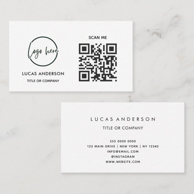 QR Code Business Logo | Black Modern Professional  Visitkort (Fram/baksida)