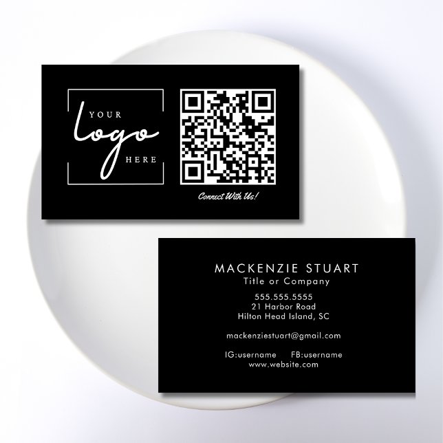 QR Code Business Logo Black Modern Professional Visitkort (Skapare uppladdad)