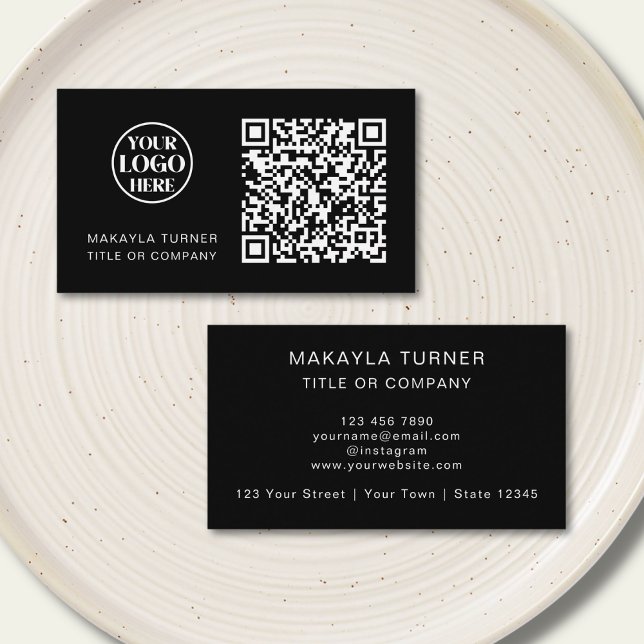 QR Code Business Logo Black Professional Modern Visitkort (Skapare uppladdad)