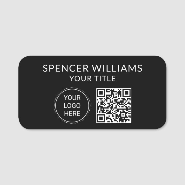 QR Code Business Logo Modern Professional Black Namnbricka (Framsida)