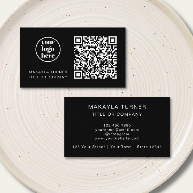 QR Code Business Logo Modern Professional Black Visitkort (Skapare uppladdad)