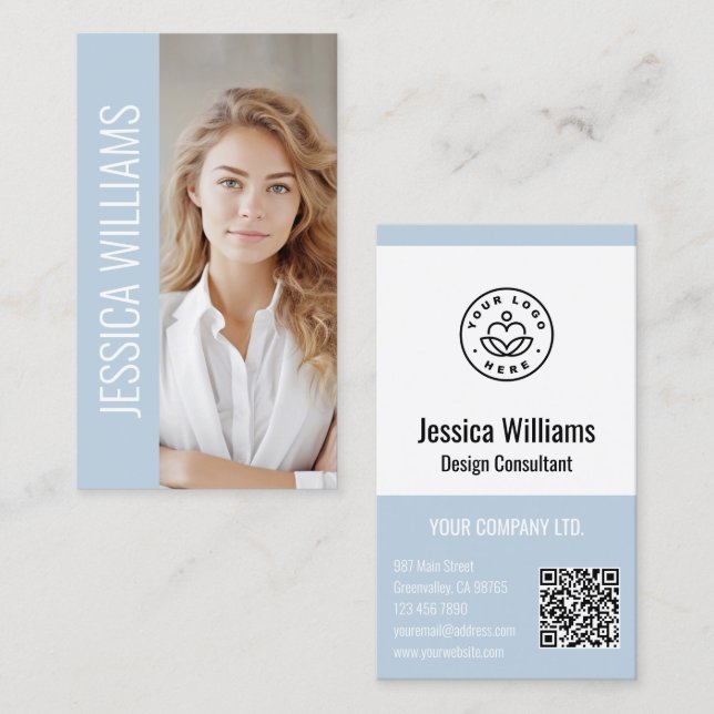 QR Code Business Logo Modern Professional Blue Visitkort (Fram/baksida)