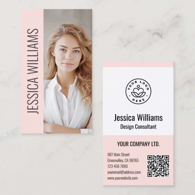 QR Code Business Logo Modern Professional Blush Visitkort (Fram/baksida)