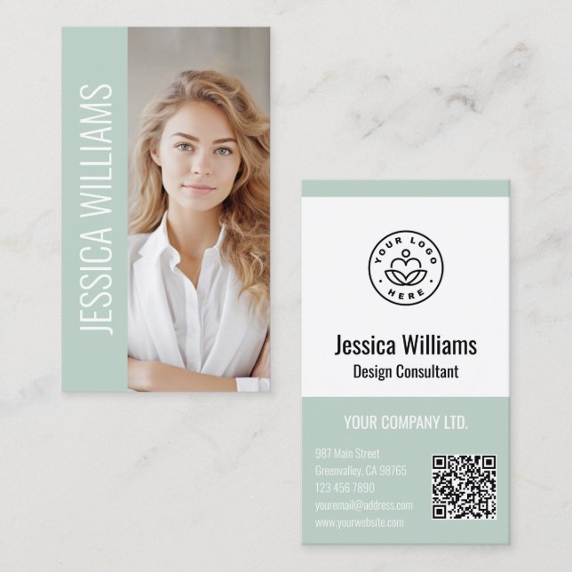 QR Code Business Logo Modern Professional Green Visitkort (Fram/baksida)