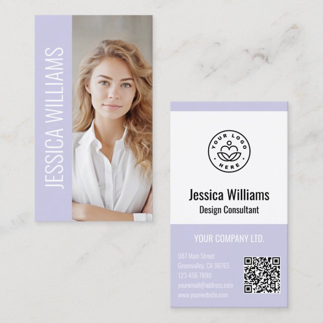 QR Code Business Logo Modern Professional Lavender Visitkort (Fram/baksida)