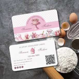 QR Code Cake Baker Polka Dot Chic Rosa Business Visitkort