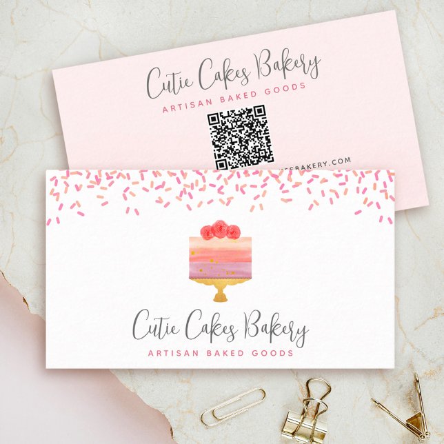 QR Code Cake Rosa Ombre Sprinkles Pastry Chef Chic Visitkort (Skapare uppladdad)
