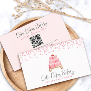 QR Code Cake Rosa Sprinkles Pastry Chef Chic Visitkort