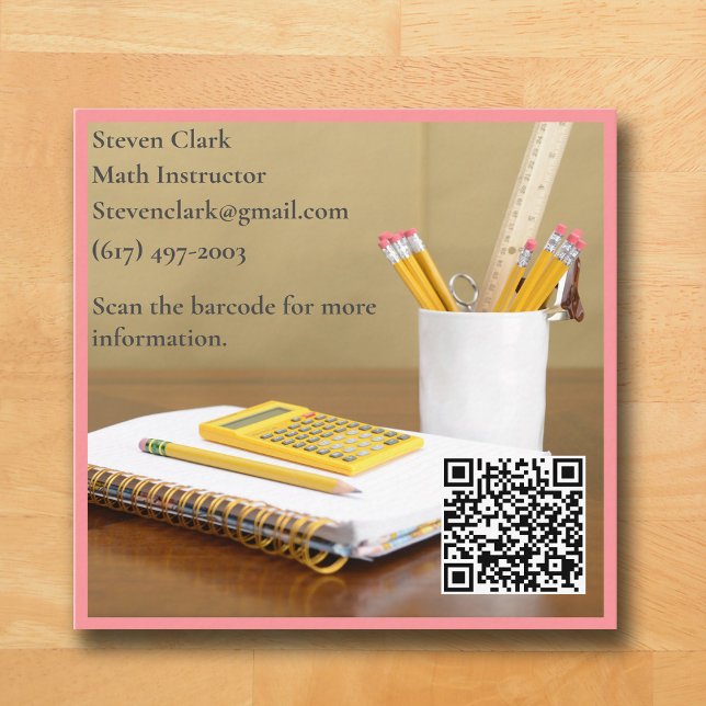 QR Code Calculator Pink Tutor Math Teacher  Fyrkantigt Visitkort (Pink Business Card for Math Teacher )