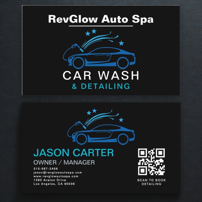 QR Code Car Wash & Detailing Blue Luxury Style Visitkort (Skapare uppladdad)