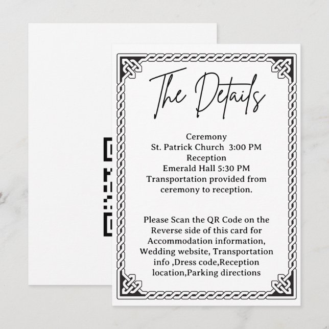 QR Code Celtic Frame Wedding Details  Tilläggskort (Fram/baksida)