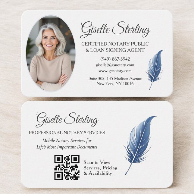 QR Code Certified Notary Public Navy Blue Visitkort (Skapare uppladdad)