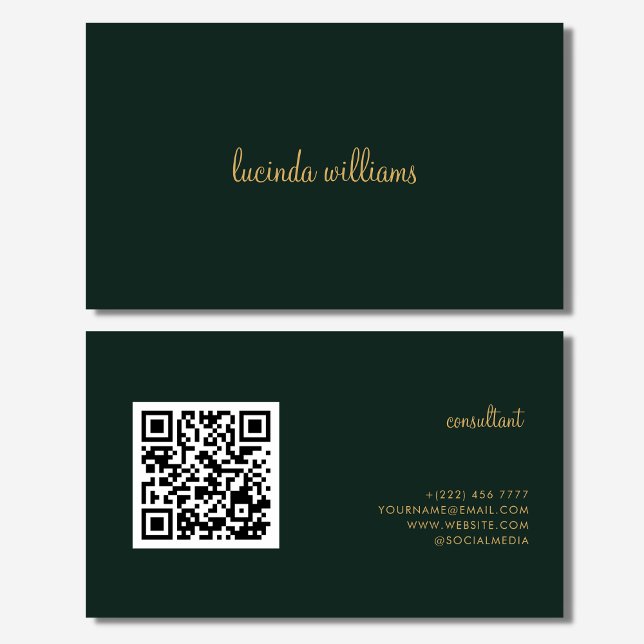 QR Code Charcol Chic Guld Script Monogram Visitkort (Skapare uppladdad)