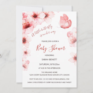 QR Code Cherry Blommars Watercolor Baby Shower Inbjudningar