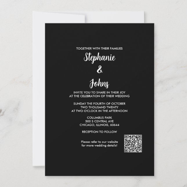 QR Code Classic Black White Script 2024 Bröllop Inbjudningar (Framsida)