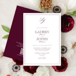 QR Code Classic Burgundy Script Monogram Bröllop Inbjudningar