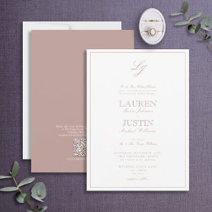 QR Code Classic Dusty Ro Script Monogram Bröllop Inbjudningar