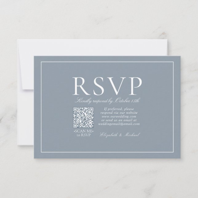 QR Code Classic Elegant Dusty Blue Script-OSA OSA Kort (Framsida)