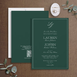 QR Code Classic Emerald Grönt Monogram Bröllop Inbjudningar
