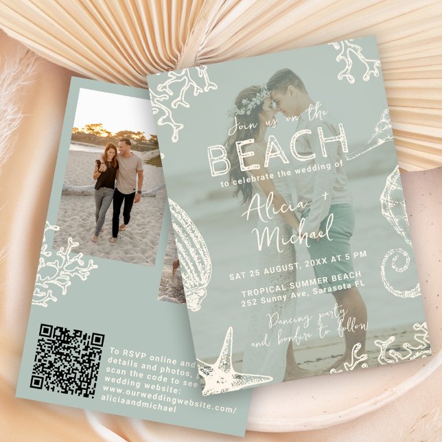QR code coastal beach destination wedding Inbjudningar (Skapare uppladdad)